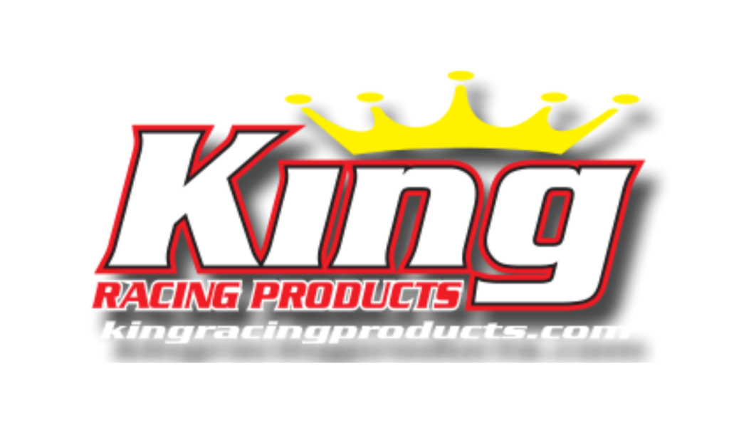 King Racing Products logo: white 'King' with red outline and a yellow crown, plus 'RACING PRODUCTS' and kingracingproducts.com text on black background