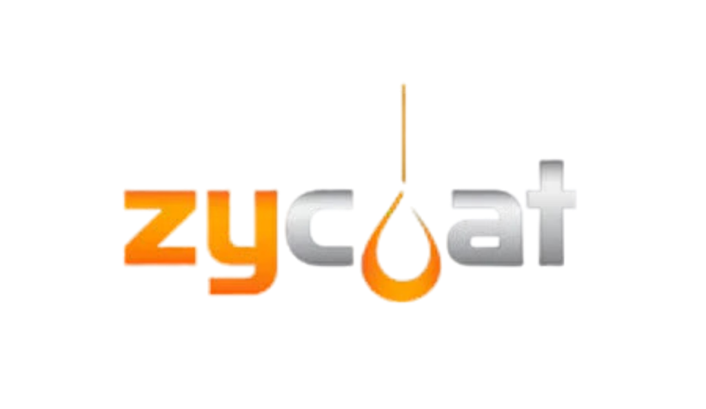 Zycat logo: orange gradient letters with a water-drop motif between the y and c.